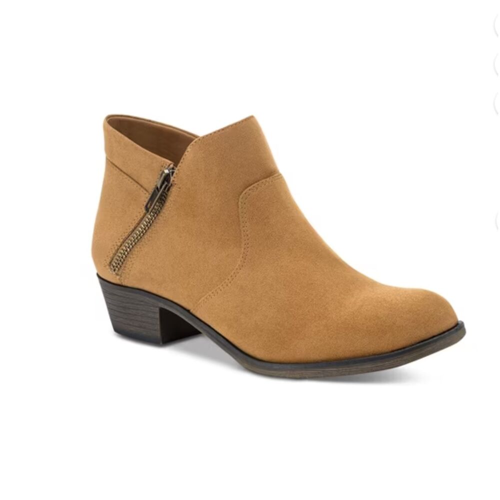 NIB Sun & Stone Abby Ankle Boot Tan Faux Suede Side Zip Booties Women's 7.5W
